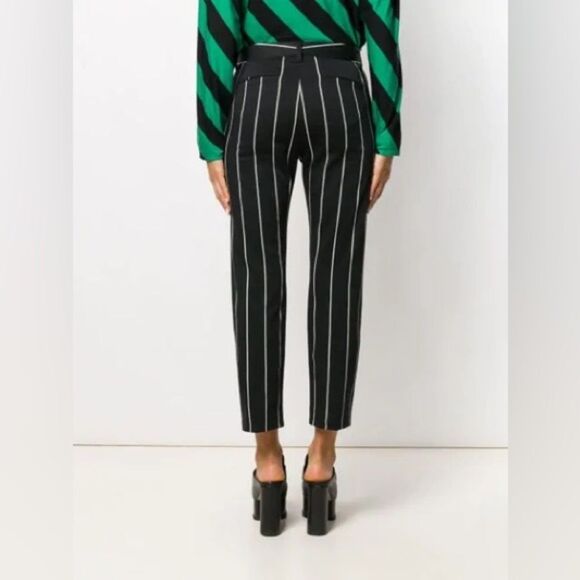 DEREK LAM 10 CROSBY Cropped Striped Straight Leg Trouser In Black White - Picture 3 of 8